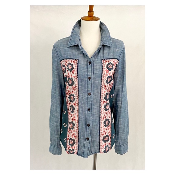 Free People Born Free Chambray Floral Panel Shirt - Picture 2 of 8